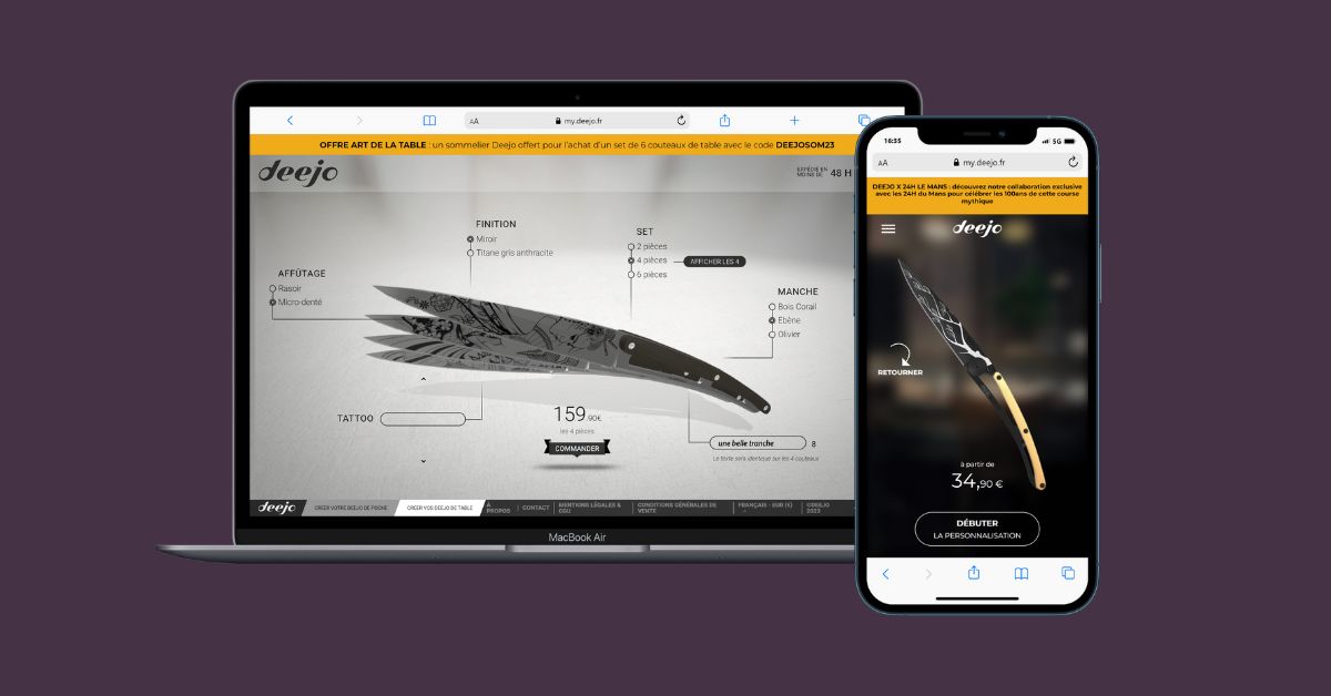 Site e-commerce de personnalisation de couteau Deejo