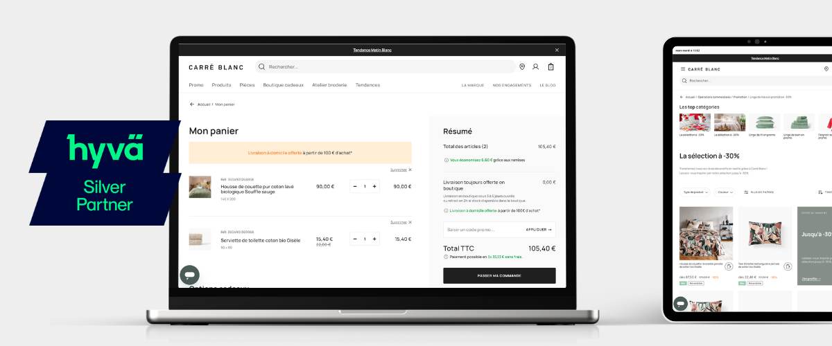 Panier client du site Carré Blanc.com réalisé par Sutunam et utilisant les technologies Magento et Hyvä