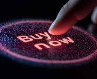 doigt appuyant sur un bouton "buy now"