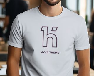 t shirt avec logo hyva theme dans un bureau